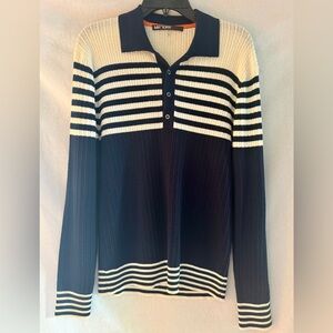Mr Turk Navy and White Striped Crewneck Sweater Size M, New w/o tags